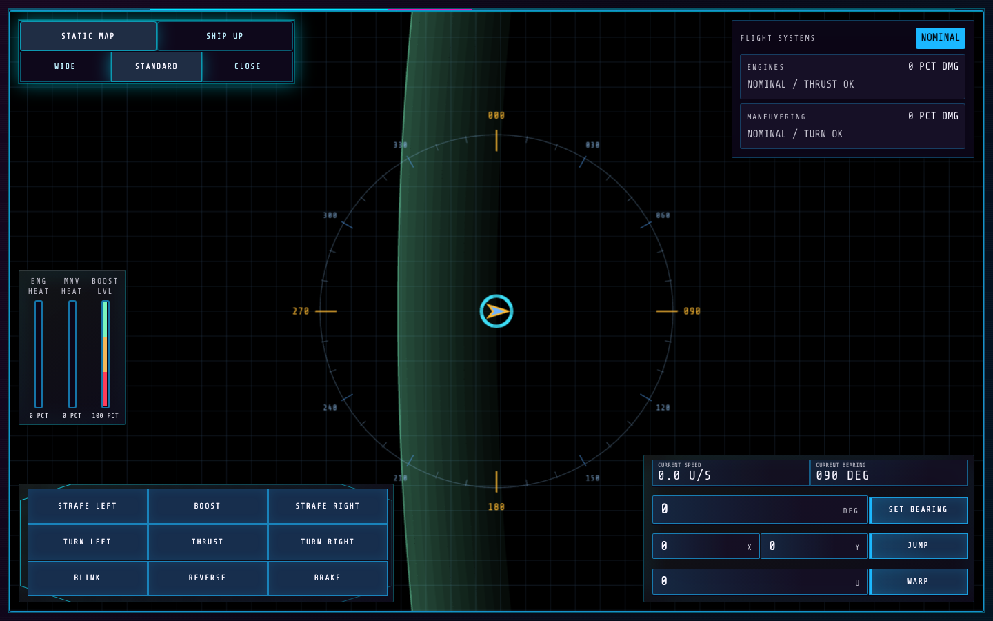 Flight Control station showing its tactical display and maneuver controls
